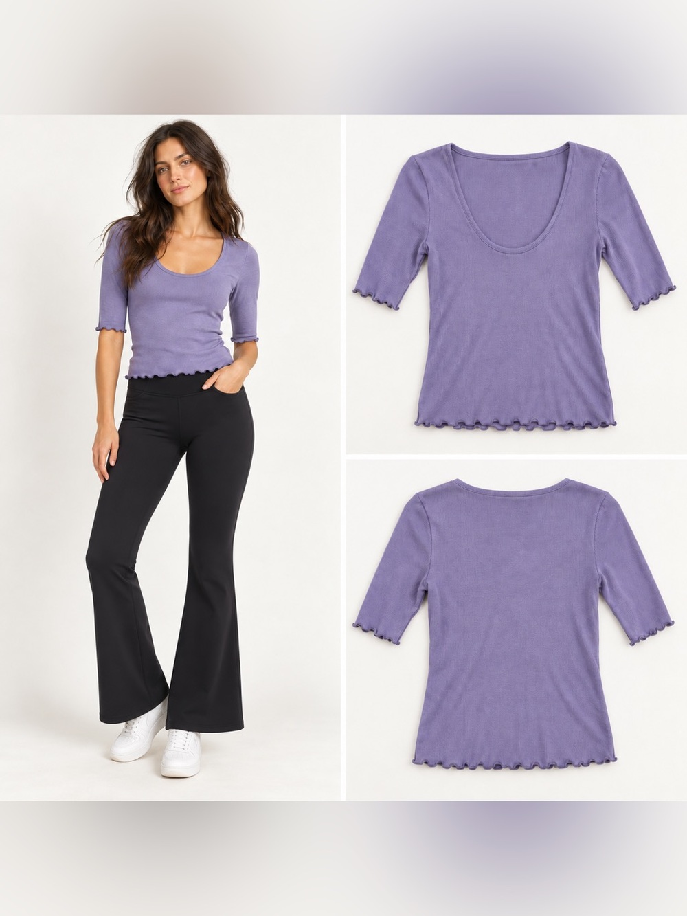 Intimately Free People Ribbed Scoop Neck Lettuce Edge Top Lavender XS